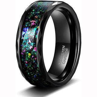 Domed Unisex Tungsten Wedding Band with Multi-Colors Opal Inlay
