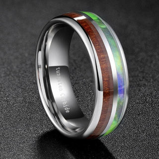 Half Abalone Shell and Wood Tungsten Wedding Band