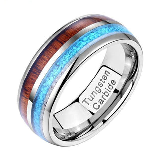 Domed Tungsten Men's Wedding Band with Blue & Wood Inlay