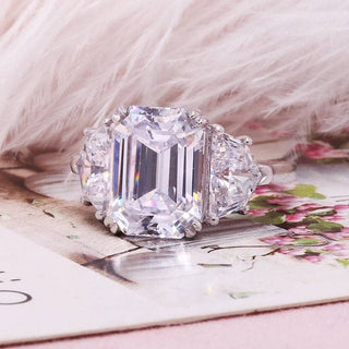 5.0 Ct Emerald Cut Moissanite 18K White Gold Engagement Ring