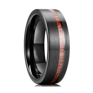 Black Brushed Unisex Tungsten Wedding Band with Natural Wood Inlay