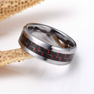 Beveled Edge Tungsten Men's Wedding Band with Woven Pattern Inlay