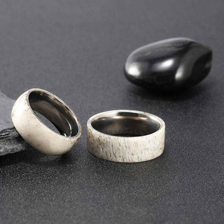 Domed Natural Deer Antler Titanium Men's Wedding Band