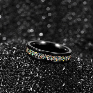 Black Unisex Titanium Wedding Band with Opal Inlay