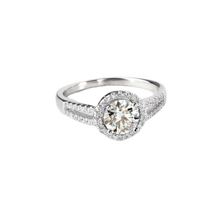 Classic 1.0 Ct Round Cut Moissanite Halo Engagement Ring