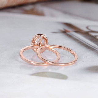 14k Rose Gold Oval Cut Moissanite Halo Bridal Ring Set