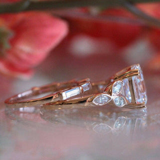 14k Rose Gold 3.0 Ct Asscher Cut Moissanite Engagement Ring Set