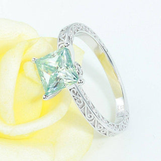 14K White Gold 2.5 Ct Blue Princess Cut Engagement Ring