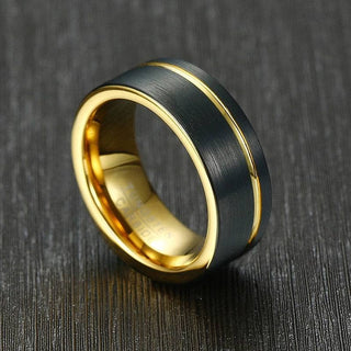 Black Tungsten Men's Wedding Band with Gold Groove
