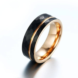 Tungsten Wedding Band in Two-Tone Black & Rose Gold