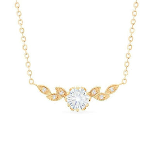 14K Gold 1.0 Ct Moissanite Floral Leaf Necklace