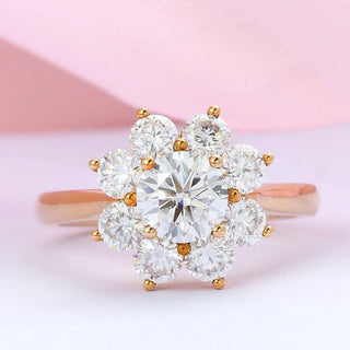 1.0 Ct Flower Shape Diamond Halo Engagement Ring