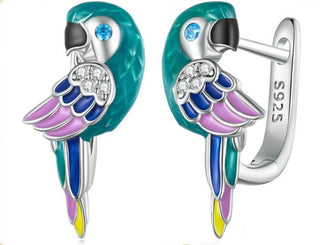 Cute Created Diamond Parrot Hoop Earrings