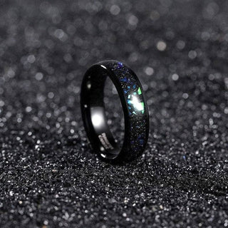 Black Sand Unisex Tungsten Wedding Band with Opal Inlay