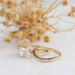14k Rose Gold 3.1 Cttw Three Stone Moissanite Engagement Ring Set