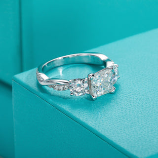 1.5 Ct Princess Cut Moissanite Three Stone Engagement Ring