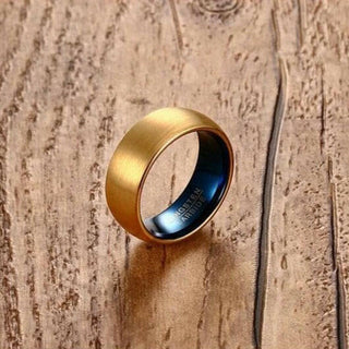 Domed Gold & Blue Tungsten Men's Wedding Band