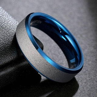 Blue Tungsten Men's Wedding Band with Silver Frost
