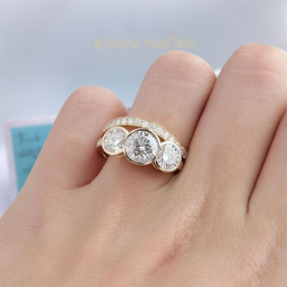 14k Rose Gold 3.1 Cttw Three Stone Moissanite Engagement Ring Set