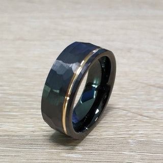8mm Black & Rose Gold Faceted Tungsten Women's Wedding Band
