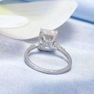 18k White Gold Emerald Cut Moissanite Hidden Halo Engagement Ring