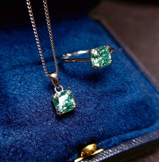 Cushion Cut Green Moissanite Jewelry Set