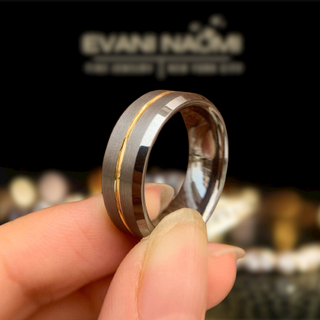 Men's Tungsten Wedding Band with Yellow Line