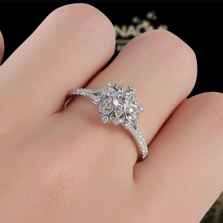 0.3 Ct Moissanite 14K White Gold Engagement Ring with Snowflake