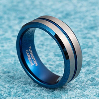 Brushed Tungsten Men's Wedding Band with Groove