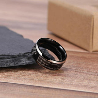 Unisex Black Titanium Wedding Band with Bible Verse