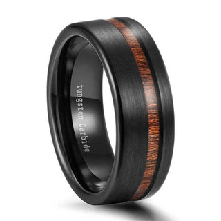 Black Tungsten Carbide with Wood Inlay Ring Band