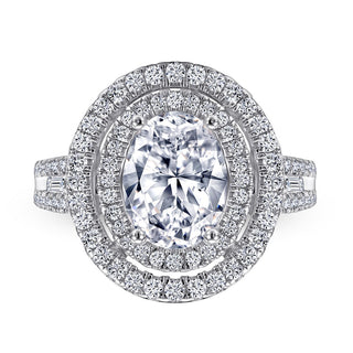 2.0 Ct Oval Cut Moissanite Double Halo Engagement Ring
