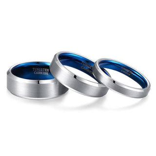 Silver & Blue Unisex Tungsten Wedding Band