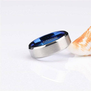 Classic Silver & Blue Unisex Titanium Wedding Band