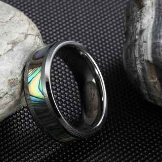Tungsten Men's Wedding Band with Green Abalone Inlay