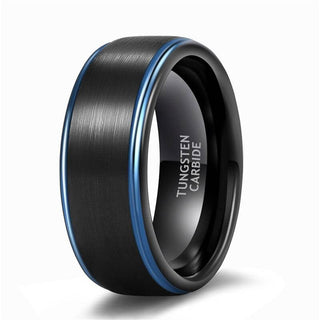 Black Brushed Tungsten Men's Wedding Band with Blue Edge