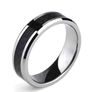 6mm Unisex Tungsten Wedding Band with Black Carbon Fiber Inlay