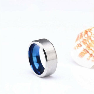 Classic Silver & Blue Unisex Titanium Wedding Band