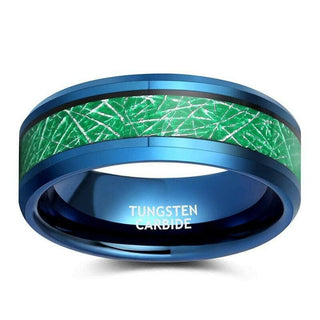 Beveled Edge Blue & Green Tungsten Men's Wedding Band