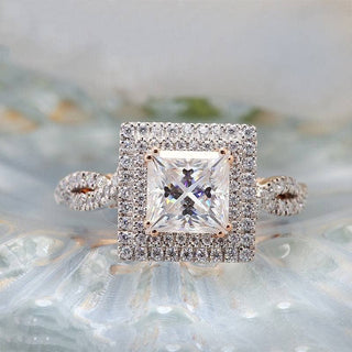 18K White and Rose Gold Princess Cut Moissanite Engagement Ring