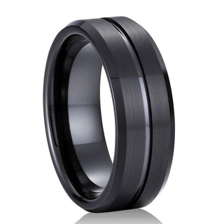 Classic Black Unisex Tungsten Wedding Band with Groove