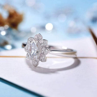 1.0 Ct Oval Cut Lotus Shaped Engagement Ring