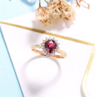 Pear Cut Garnet Moissanite 14K Rose Gold Halo Engagement Ring
