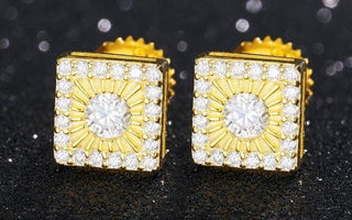 Round Moissanite Diamond Square Shaped Stud Earrings