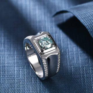 3.0 Ct Green Moissanite Men's Modern Ring