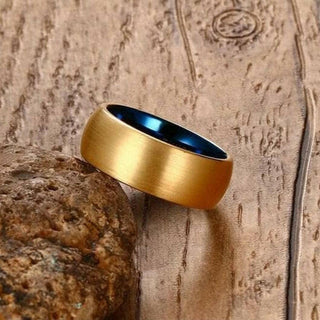 Domed Gold & Blue Tungsten Men's Wedding Band