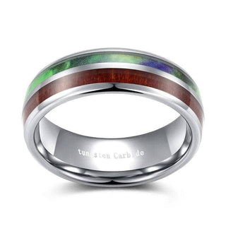 Half Abalone Shell and Wood Tungsten Wedding Band