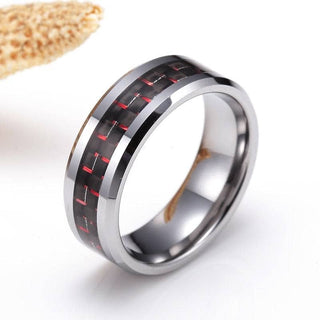 Beveled Edge Tungsten Men's Wedding Band with Woven Pattern Inlay