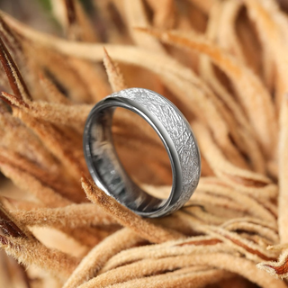 Polished Domed Tungsten Wedding Band with Meteorite Inlay