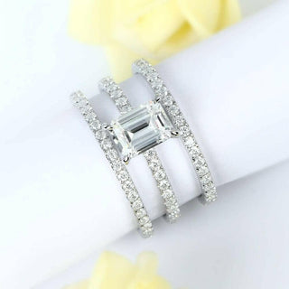 14K White Gold 2.0 Ct Emerald Cut Moissanite Bridal Set